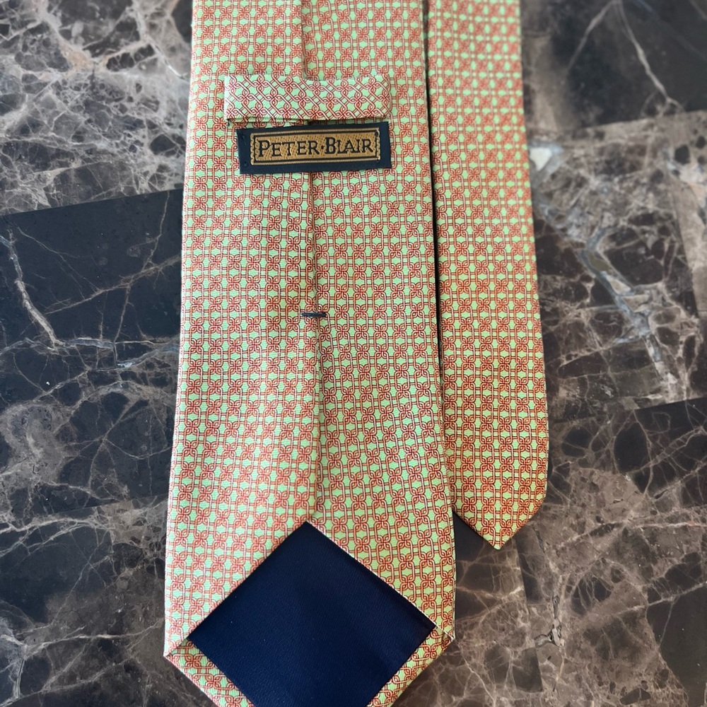 Peter Blair Silk Tie Made in USA Mint Green Coral Chain Link Preppy Classic Tie - Picture 6 of 11